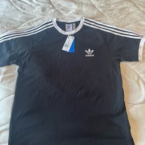 Adidas Men's Black Tee with White Stripes large